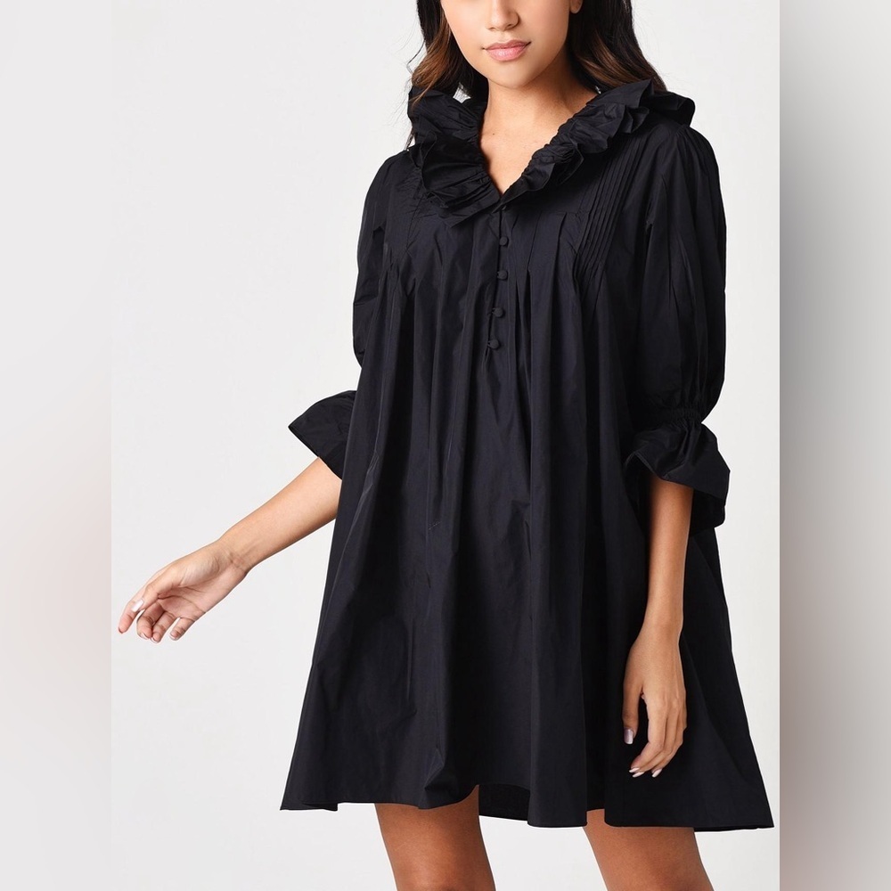 🖤 Hunter Bell Ruffled Collar Sullivan Silk Mini Dress – XS 🖤